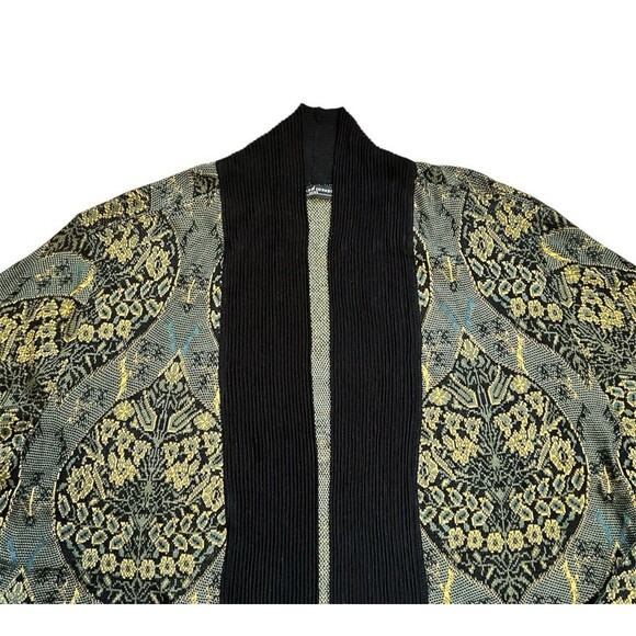 Peruvian Connection Printmaker Jacquard Knit Cardigan Pima Cotton Gold/Black XL - Picture 4 of 6
